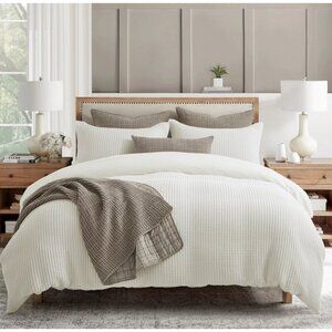 King Size White Waffle Duvet Cover with Shams Levtex Homes